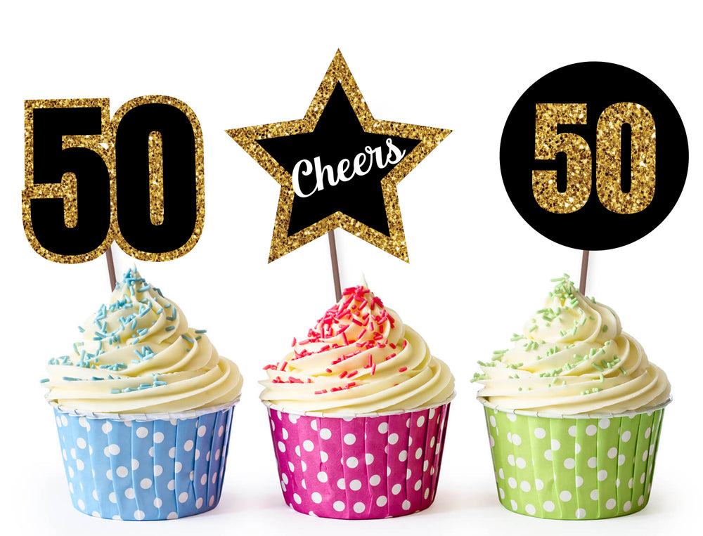 50th Birthday Party Supplies  | Birthday Party Theme Cupcake Toppers