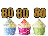 80th Birthday Party Supplies  | Happy Birthday Party Theme Cupcake Toppers