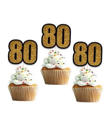 80th Birthday Party Supplies  | Happy Birthday Party Theme Cupcake Toppers