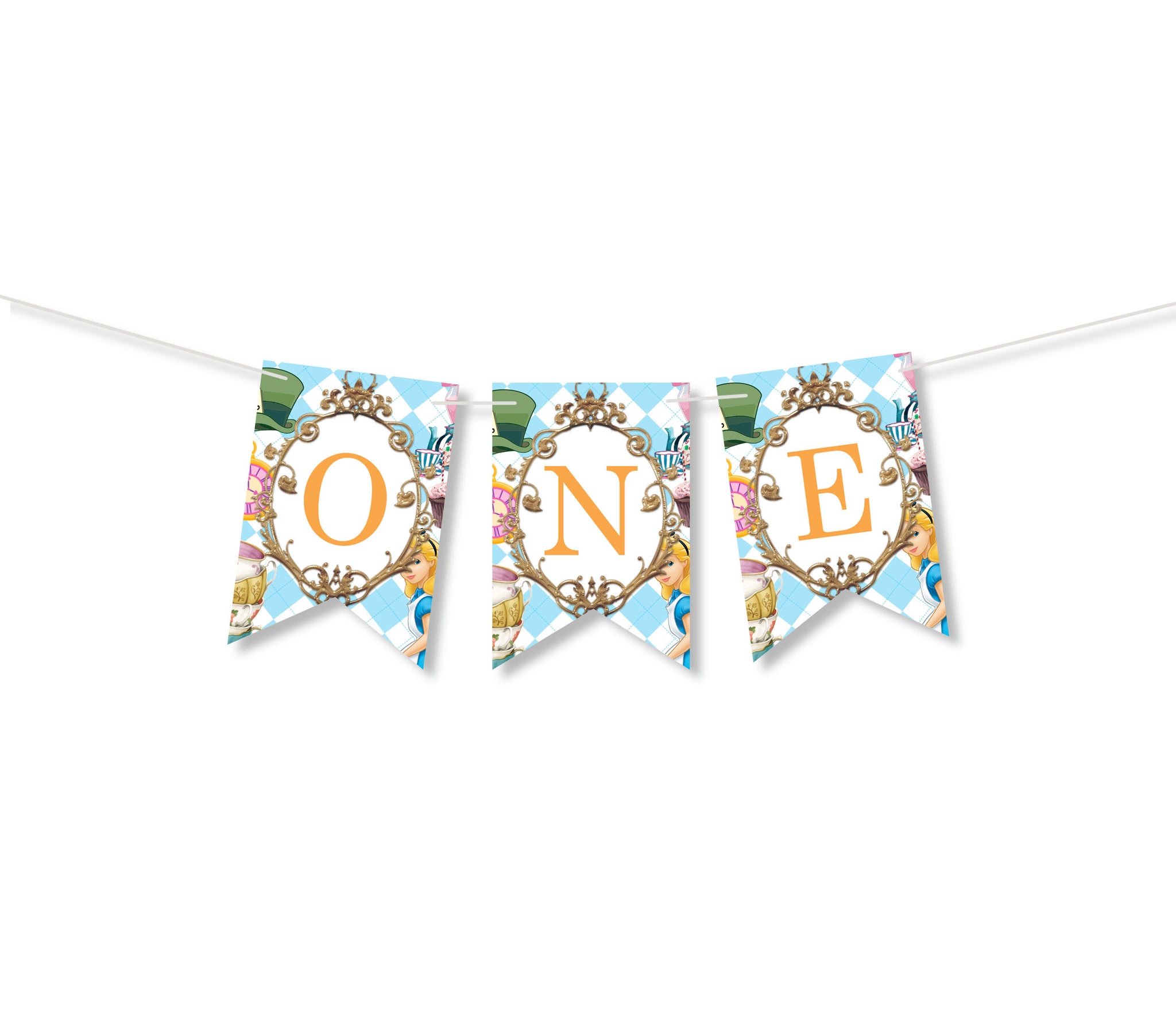  Alice in Wonderland Highchair Banner for 1st Birthday