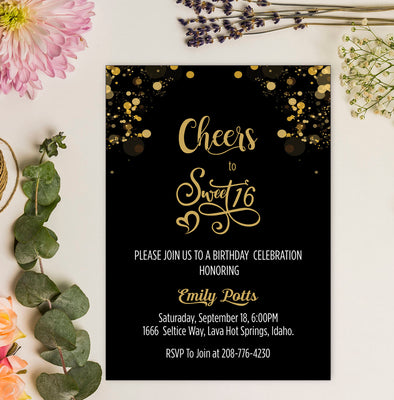 Sweet 16 Happy Birthday Party  Invitations