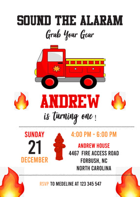 Fire Truck Birthday Invitation | Fire Truck Birthday party ideas