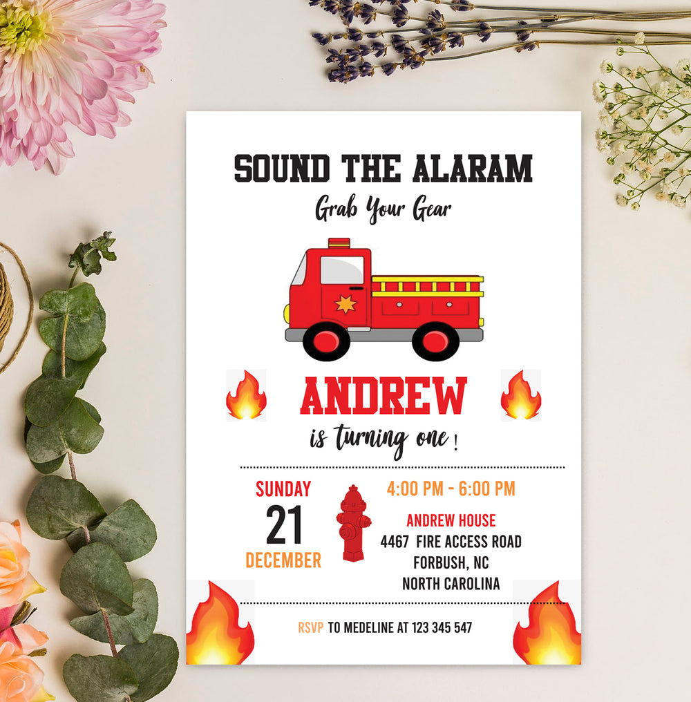Fire Truck Birthday Invitation | Fire Truck Birthday party ideas