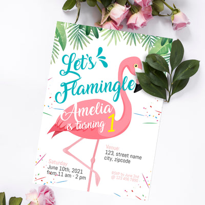 Birthday Party Supplies | Flamingo Girl Birthday Invitations