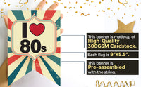 Retro Theme Birthday Decorations I love 80s Happy Birthday Bunting Banner