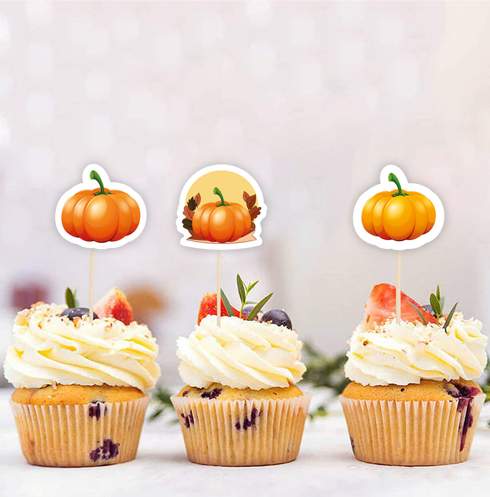 Baby Shower Cupcake Toppers | Pumpkin Theme Cake Decorations