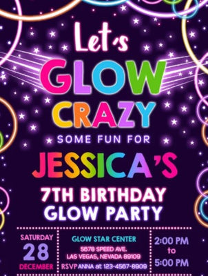 Glow Party Birthday Invitation | Glow Party Birthday party ideas