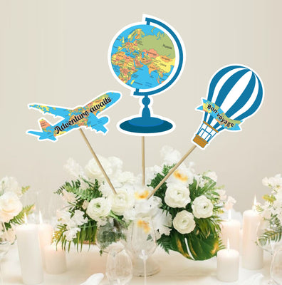 Adventure Awaits Travel Theme Centerpiece Decorations | Centerpiece Table Decorations