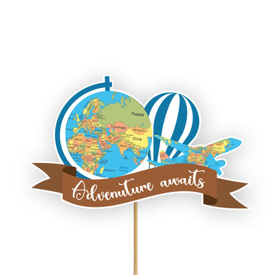 Adventure Awaits Travel Theme Happy Birthday Cake Topper | Table Decoration