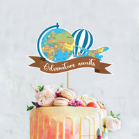 Adventure Awaits Travel Theme Happy Birthday Cake Topper | Table Decoration