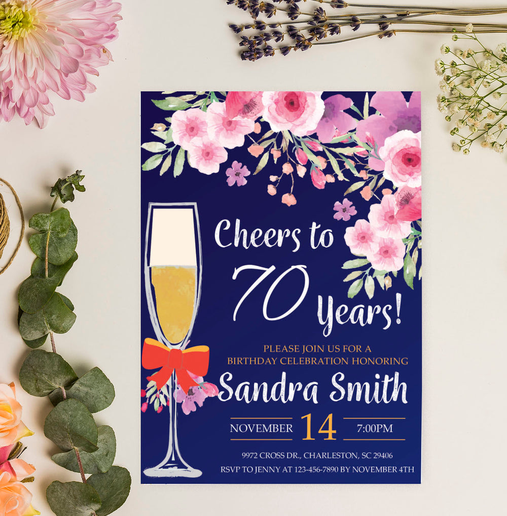 70th Birthday Theme  Party Invitation Cards