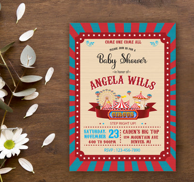 Circus Baby Shower Party Supplies |  Carnival Boy Baby Shower Invitations