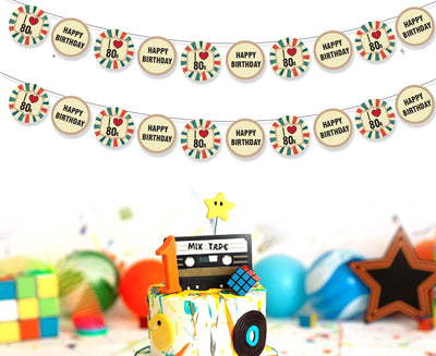 Retro Vintage Theme Decorations I love 80s Happy Birthday Garland