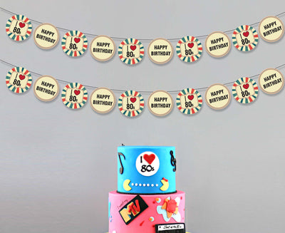 Retro Vintage Theme Decorations I love 80s Happy Birthday Garland