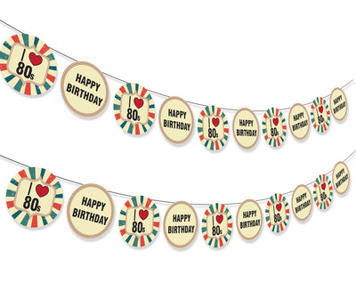 Retro Vintage Theme Decorations I love 80s Happy Birthday Garland