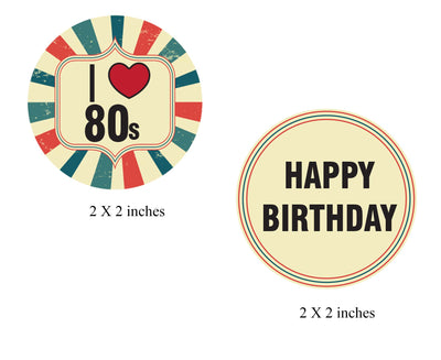 Retro Vintage Theme Decorations I love 80s Happy Birthday Garland