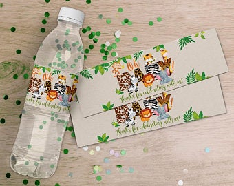 Safari  Baby Shower Water Bottle Labels