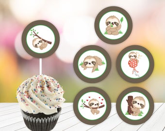Birthday Themed Cupcake Toppers | Ideas For A Sloth Birthday Party