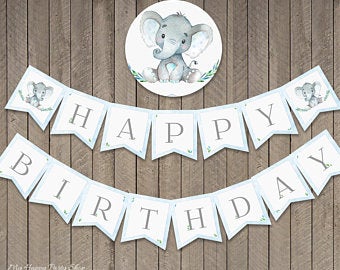 Elephant Birthday Party Supplies | Elephant Happy Birthday Banner