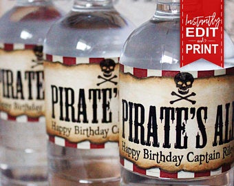 Pirate Theme Water Bottle Labels  | Birthday Water Bottle Labels