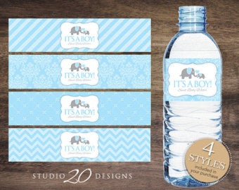 Elephant Baby Shower Water Bottle Stickers