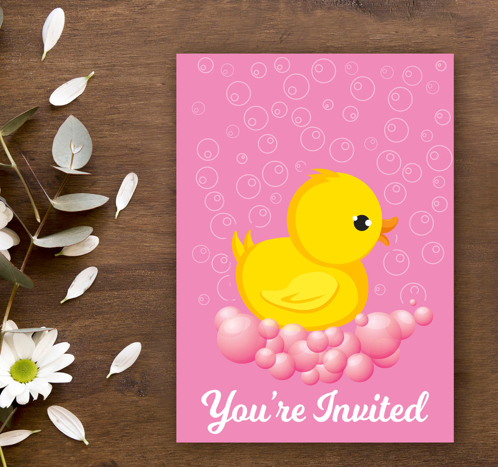 Pink Duck Theme Party Supplies | Baby Shower Invitation for Girl