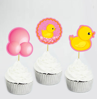 Baby Shower Theme Cupcake Topper | Pink Duck Theme Cake Decorations