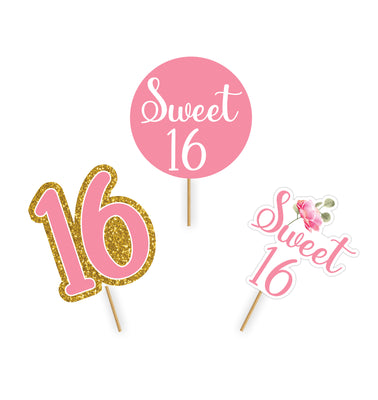 16th Birthday Cupcake Decorations | Sweet 16th Theme Birthday Cake Ideas