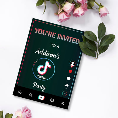 Tik Tok Theme Birthday Party Invitation | RSVP Invitation Cards