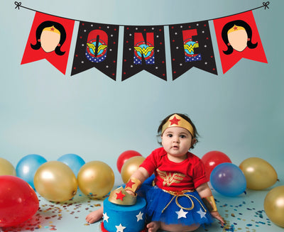 Wonder Woman First Birthday Theme - Banner