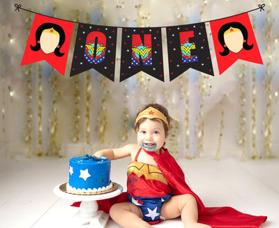 Wonder Woman First Birthday Theme - Banner